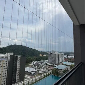 Balcão Grelha invisível Malha transparente Segurança Durabilidade Edifícios modernos