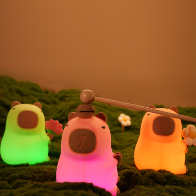 Desenho animado Capybara Luz Noturna Controle de Toque 1200mAh Recarregável Luz Noturna Dormir Com 7 Cores Cambiaveis