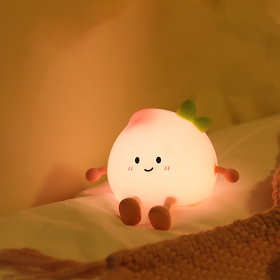 2024 Nova Lâmpada de Noite de Forma de Pêssego Soft Silicone 7 Cores Mudança de Cuidados Oculares Luz Noturna Para Crianças Presentes Lâmpada de Mesa