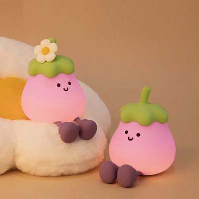 Fábrica de Atacado Cartoon Soft Silicone LED Lâmpadas Noturnas Carinhosas Pequenas Aubergines Lâmpadas de Cama Portáteis USB Recarregável Lâmpadas Noturnas do Quarto