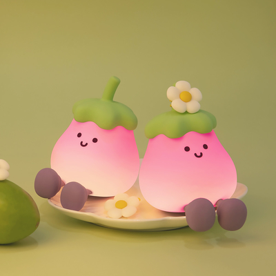 Fábrica de Atacado Cartoon Soft Silicone LED Lâmpadas Noturnas Carinhosas Pequenas Aubergines Lâmpadas de Cama Portáteis USB Recarregável Lâmpadas Noturnas do Quarto