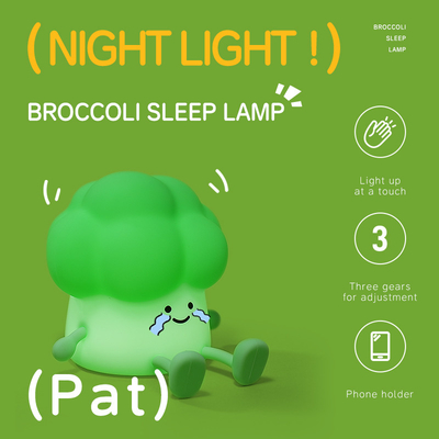 DY Trendy Sleep Silicone Night Light Lâmpada de cama recarregável de vegetais 3 níveis de escurecimento Brócolis Luz noturna
