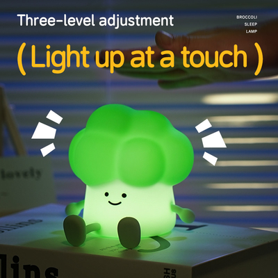 DY Trendy Sleep Silicone Night Light Lâmpada de cama recarregável de vegetais 3 níveis de escurecimento Brócolis Luz noturna
