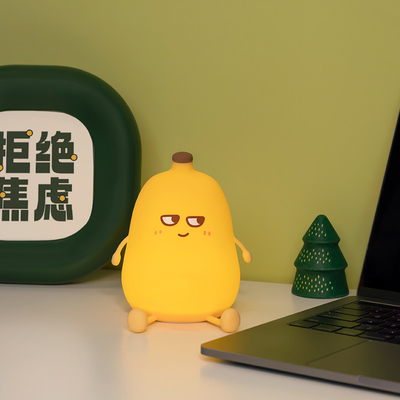 Carinha Banana Cartoon Frutas LED Luz Noturna Lâmpada de silicone Sensor de toque Temporização USB Recarregável Crianças Quarto Regalo de aniversário