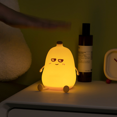 Carinha Banana Cartoon Frutas LED Luz Noturna Lâmpada de silicone Sensor de toque Temporização USB Recarregável Crianças Quarto Regalo de aniversário