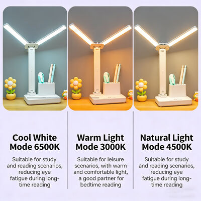 Luminária de noite LED moderna de dupla cabeça, recarregável, corpo em ABS, dobrável, com relógio, quadrada, brilho ajustável, para uso doméstico